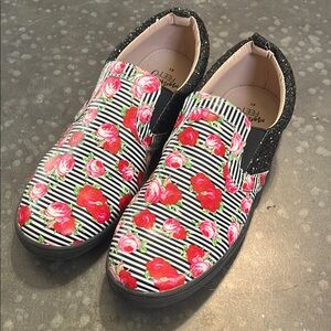 Floral Striped Monkey Feet Slip-On Shoes size 41 NWOT